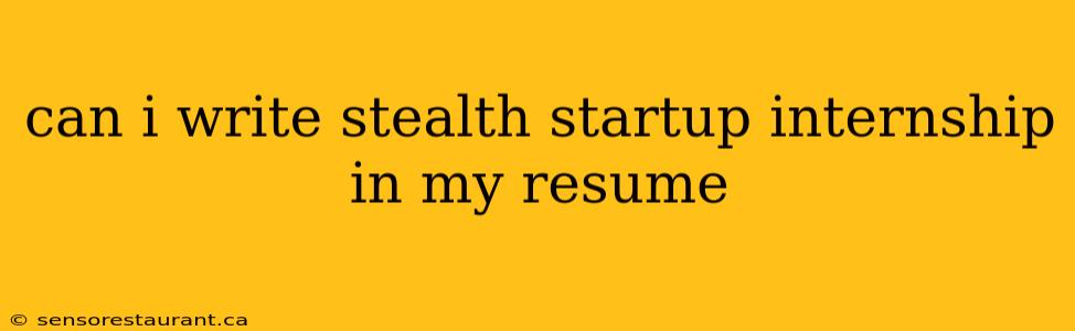 can i write stealth startup internship in my resume