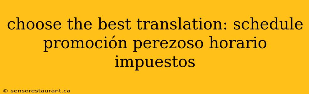 choose the best translation: schedule promoción perezoso horario impuestos