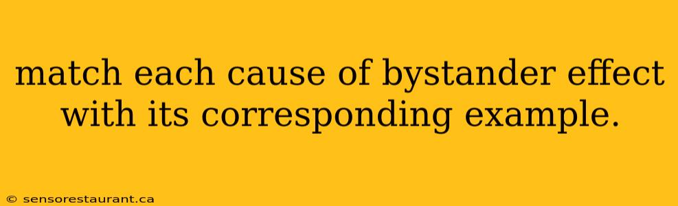 match each cause of bystander effect with its corresponding example.