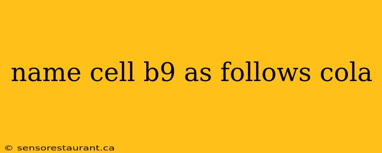 name cell b9 as follows cola