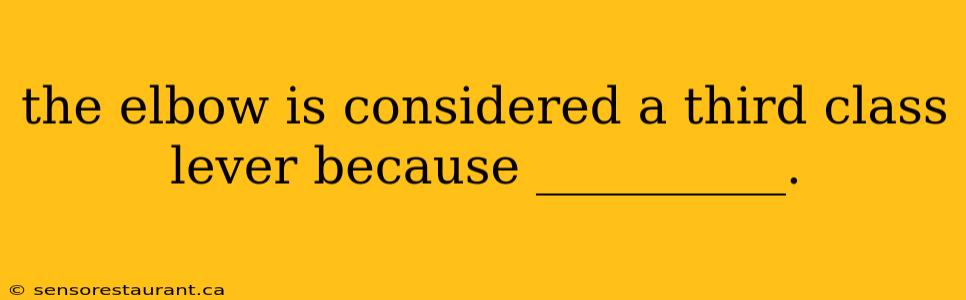 the elbow is considered a third class lever because __________.