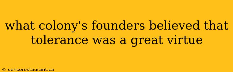 what colony's founders believed that tolerance was a great virtue