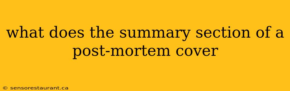 what does the summary section of a post-mortem cover